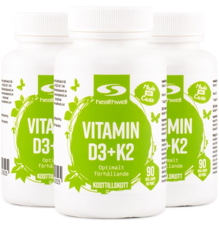 Healthwell D3+K2 Vitamiini , Vitaminer & Mineraler - Healthwell