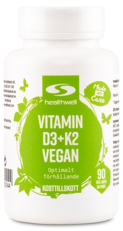 Healthwell D3+K2-Vitamiini Vegaani, Vitaminer & Mineraler - Healthwell