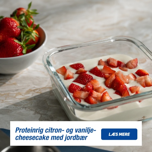 Proteinrig citron- og vaniljecheesecake med jordb�r