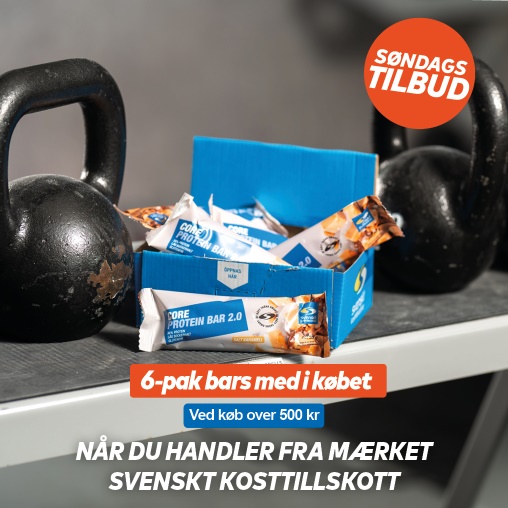 SD: Kb Svenskt Kosttillskott for 500 kr, f 6-pak proteinbarer